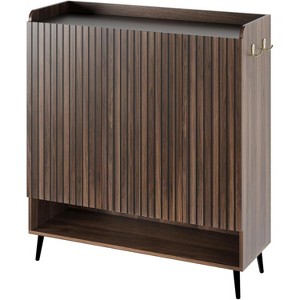 Large Shoe Cabinet with 3 Doors, 6-Tier Adjustable Shelves, Freestanding Entryway Shoe Organizer with Hooks, Brown - 1 of 4