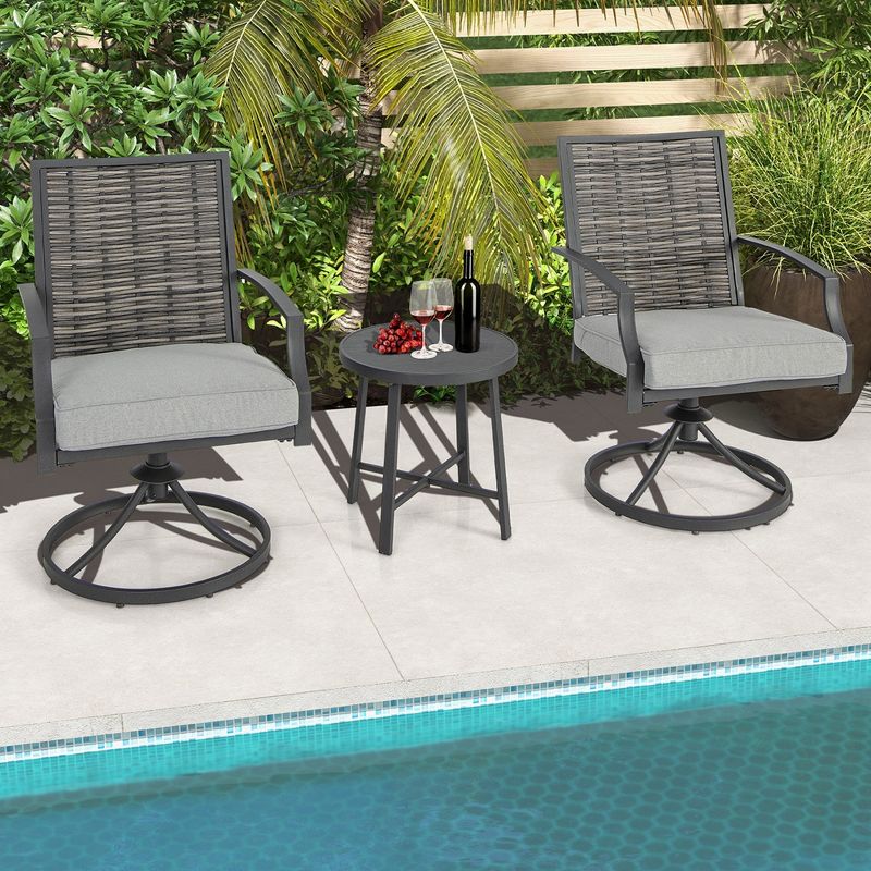 Costway 3 PCS Patio Swivel Chair Set Coffee Table Wicker Cushioned Seat Balcony Porch, 2 of 11