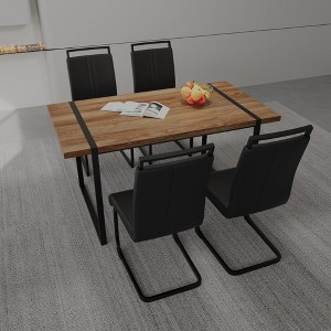 NicBex Dining Room Table Set for 4 Morden Dining Table Set with Oak MDF Tabletop, Metal Legs and 4 PU Chairs for Home Office - 1 of 4