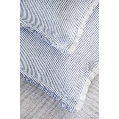 Blue and White Pinstripe Fringe Linen Pillow