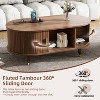 TiramisuBest Wooden TV Stand & Coffee Table Set, Oval Fluted Media Console with Charging Station for TVs up to 80" ,Walnut - 4 of 4