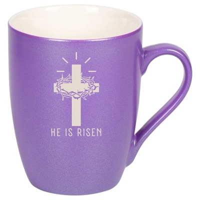 Elanze Designs He Is Risen Crown of Thorns Cross 10 Ounce Ceramic Laser-Etched Engraved Drinkware Mug, Metallic Passion Purple
