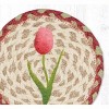 Earth Rugs Round Tulips Coaster – 7" Braided Jute Mat with Hand-Stenciled Spring Tulip Design in Pink, Yellow & Green Floral Tones - 2 of 3