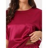 INSPIRE CHIC Women's Lounge Sets Satin Silky Short Sleeve T-shirt with Slit Elastic Shorts Sleepwear Pajama Set - 4 of 4