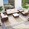 Outdoor Patio Sofa Set, 7 Pcs Sofa Set with Multifunctional Footstool, Rattan Sofa with Wooden Armrests and Removable PE Cushions-Coolbibila - 2 of 4