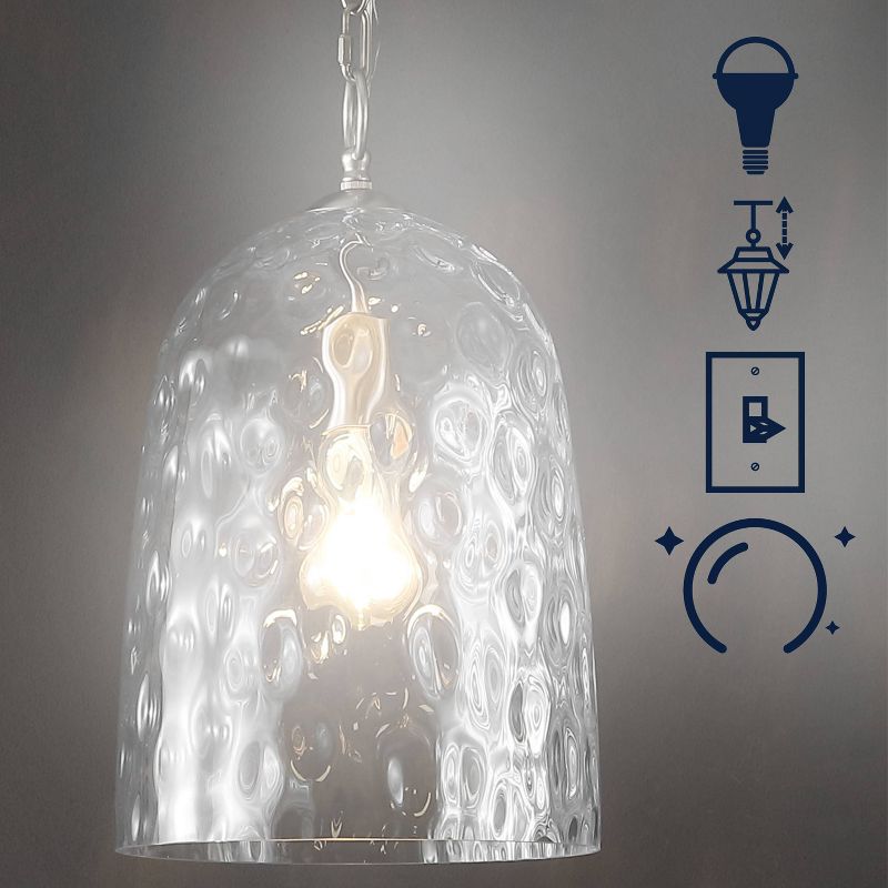10&#34; Matilda Industrial Designer Iron/Dimple Glass Dome LED Pendant Nickel/Clear - JONATHAN Y, 3 of 11
