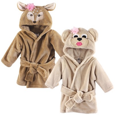 Hudson Baby Infant Girl 2Pc Plush Animal Face Bathrobe, Fawn Miss Monkey, 0-9 Months