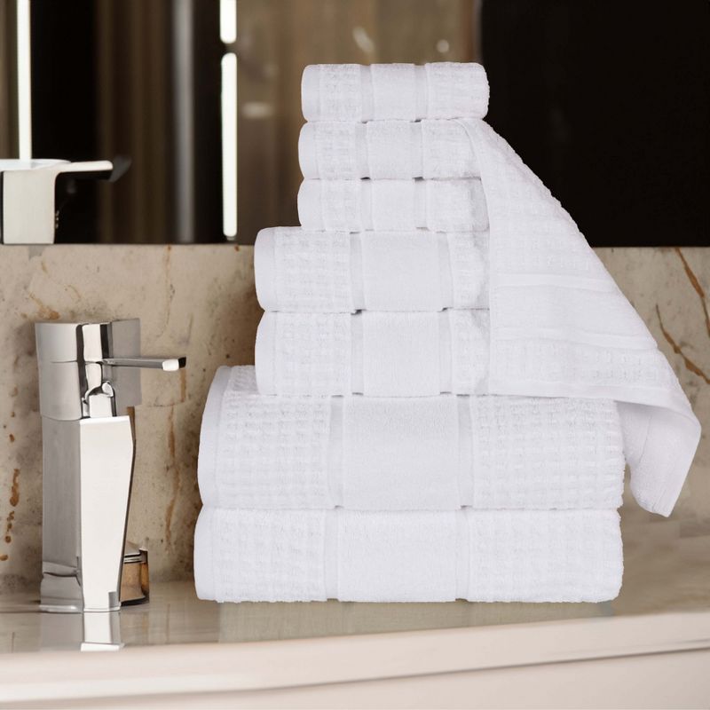 Zero Twist Cotton Waffle Honeycomb Medium Weight 8 Piece Bathroom Towel Set by Blue Nile Mills, 2 of 10
