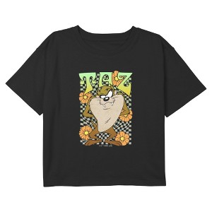Girl's Looney Tunes Floral Grid Taz T-Shirt - 1 of 3