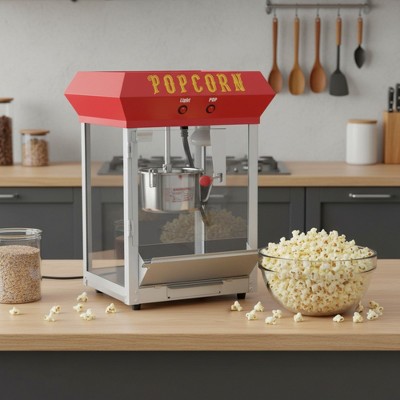 FONTOI 4/6/8/12/16 OZ Popcorn Machine Popcorn Maker with Stainless Steel Kettle Commercial Popcorn Maker with Scoop Oil Spoon and Popcorn Cups