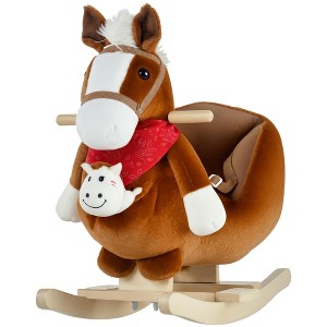 Qaba Kids Ride-On Rocking Horse Toy Rocker with Fun Song Music & Soft Plush Fabric for Children 18-36 Months - 1 of 4