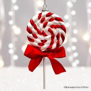 Red Swirl Candycane Lollipop Glass Christmas Ornament| OrnamentallyYou - 1 of 4