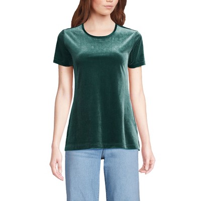 Lands' End Women's Short Sleeve Velvet Crew Neck Top