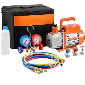 VEVOR 3.5 CFM AC Vacuum Pump and Gauge Set, Single Stage Rotary Vane HVAC Air Vacuum Pump, A/C Refrigerant Manifold Gauge Kit, with Hoses, Orange - 1 of 4