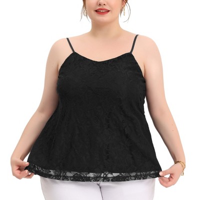 Agnes Orinda Women's Plus Size Adjustable Sleeveless Strap Fashion Casual  Lace V Neck Velvet Camisole Black 3x : Target
