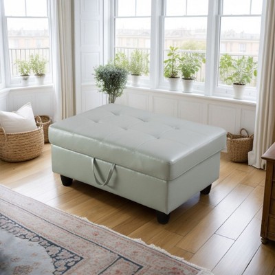 DOMETOUR Semi PU Synthetic Leather Storage Ottoman for Living Room, Bedroom or Entryway Silver Green