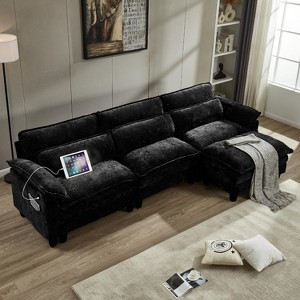 TiramisuBest 113" Cloud Couch Sectional Sofa, L Shape Chenille Couch with Reversible Ottoman,USB Charging,Dual Cushions,Modern Sofa,Dark Grey - 1 of 4