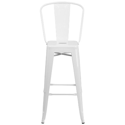 Sleek White 30" Metal Bar Stool with Removable Back