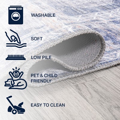 Alanya Navy/Cream Medallion Easy-Care Synthetic Area Rug - 3' x 5'