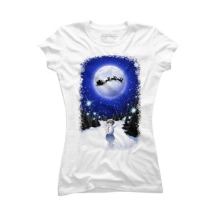 Junior's Design By Humans Magical Snowman's Christmas Eve By BluedarkArt T-Shirt - 1 of 3