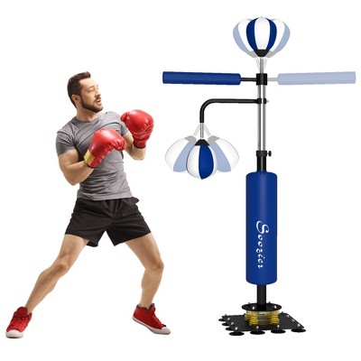 Soozier 4.6'-6.7' Speed Bag Boxing Bag Stand with Reaction Bar Challenge, Reflex Bag Boxing Training Equipment, Speed Punching Bag, Blue
