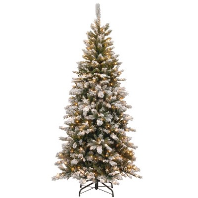 National Tree Company 7.5ft Snowy Mountain Pine Slim Pine Tree with Clear Lights