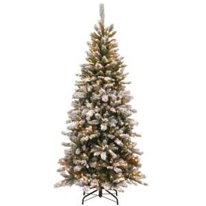 National Tree Company 7.5 ft. Snowy Mountain Pine Slim Pine Tree with Clear Lights - 1 of 4