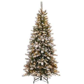 National Tree Company 7.5 ft. Snowy Mountain Pine Slim Pine Tree with Clear Lights
