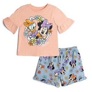 Disney Rainbow Floral July 4th T-Shirt and Twill Shorts Outfit Set - 1 of 4