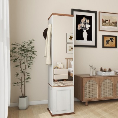 SKRAN 360° Rotating Storage Cabinet, Long High-Definition Explosion-Proof Mirror Cabinet with Storage, Hooks and Racks for Living Room and Entryway