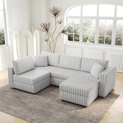106" U-Shaped 5-Seater Modular Sofa with Storage Ottoman,Removable Covers and Soft Foam for Living Room-Baofuwish