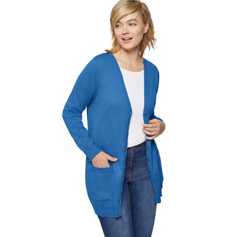 ellos Women's Plus Size Boyfriend Cardigan - 6X, Blue