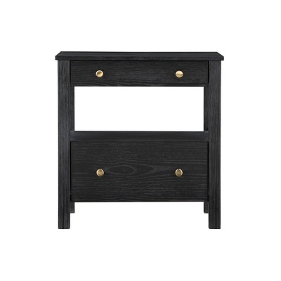 Delano Black Oak Veneer 2-Drawer Nightstand with Gold Knobs