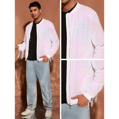 Мужские куртки INSPIRE CHIC Men's Zipper Disco Shiny Sparkly Sequins Varsity Jacket Holographic X Large — фото 5