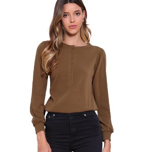 INSPIRE CHIC Women's Casual Crew Neck Long Sleeve Button Down Tops - 1 of 4