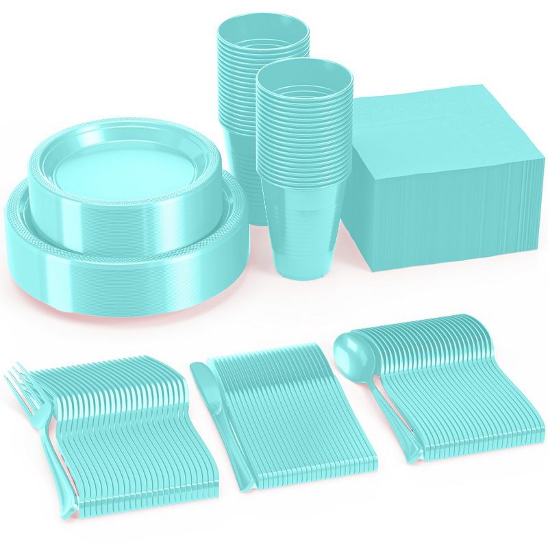 Crown Display 350 Piece Solid Color Disposable Plastic Dinnerware party set- Serves 50, 1 of 8