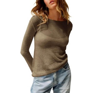 Imily Bela Lightweight Sheer Knit Pullover Womens Long Sleeve Boat Neck Blouse for Casual Wear - 1 of 4
