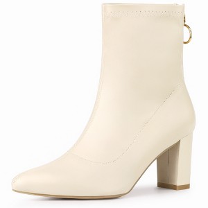 Allegra K Women's Pointy Toe Back Zip Block Heel Ankle Boots - 1 of 4