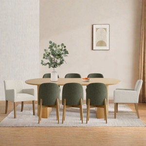 7-piece Dining Room Table Set, Oak Oval Table with 6 Linen Fabric Dining Chair and 2 Captain's Chair with Solid Wood Legs, Dining Room- Maison Boucle - 1 of 4