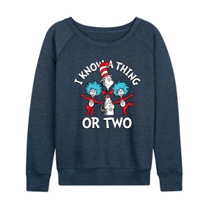 Women's - Dr. Seuss - Cat In the Hat I Know A Thing Or Two Lightweight French Terry Wide Neck Long Sleeve Shirt - 1 of 4