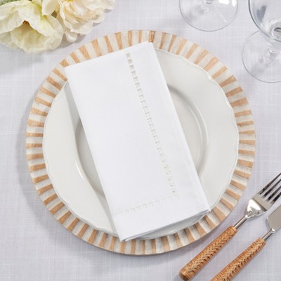 White 20" Laser-Cut Hemstitch Cotton Napkin Set