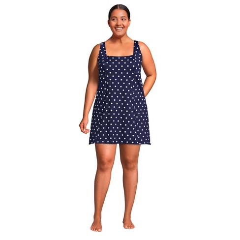 Lands' End Women's Plus Size Chlorine Resistant Square Neck Swim Dress One  Piece Swimsuit With Shorts - 2x - Deep Sea Polka Dot : Target