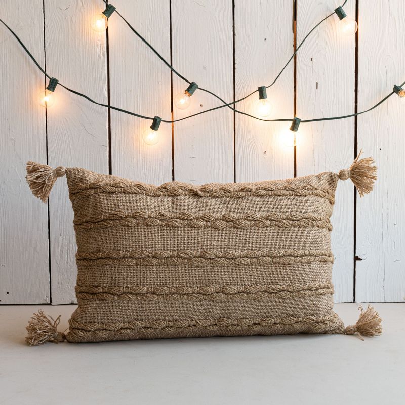 14X22 Inch Hand Woven Yarn Striped Outdoor Pillow Tan Polyester With Polyester Fill by Foreside Home & Garden, 2 of 6