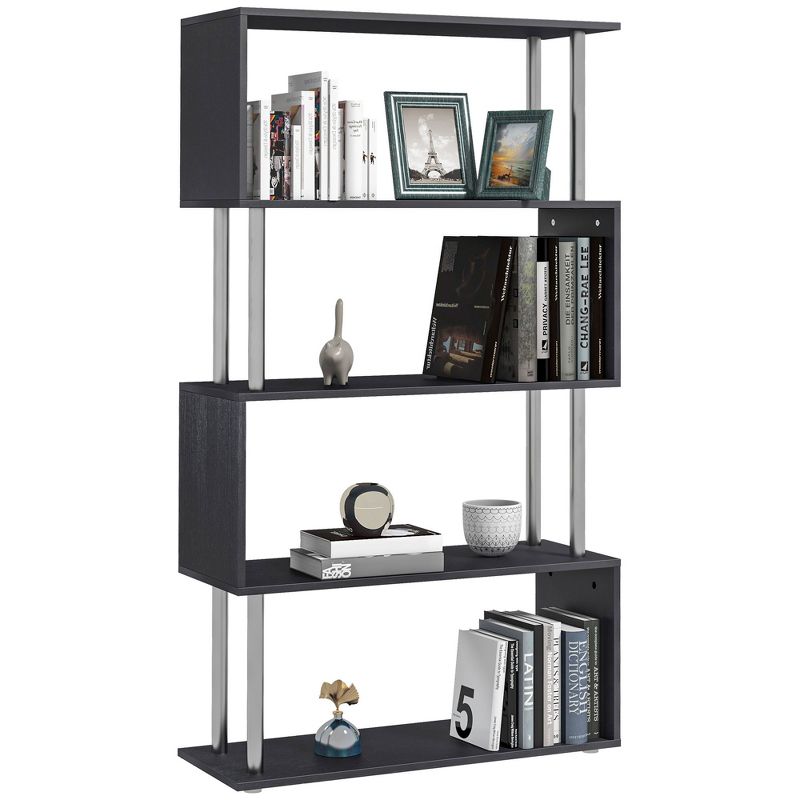 HomCom Modern S-Shaped 5 Tier Room Dividing Bookcase Wooden Storage Display Stand Shelf - Black, 4 of 7