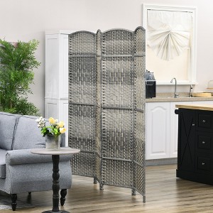 Gulches 4 Panel Room Divider, 6' Tall Folding Privacy Screen, Hand-Woven Freestanding Wood Partition for Home Office, Bedroom, Mixed Gray - 1 of 4