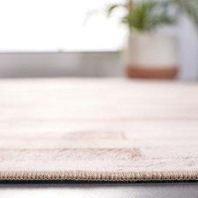 Beige and Brown Faux Fur Rectangular Washable Rug