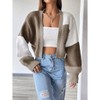 Womens Sweater Cardigan Long Sleeve Cropped Cardigan Color Block Open Front Sweater with Lantern Sleeve Trendy Sweaters - 4 of 4