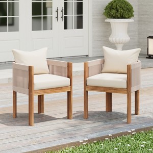 Christopher Knight Home Latoya Outdoor Rope Weave Acacia Wood Dining Chair with Cushions (Set of 2) - 1 of 4