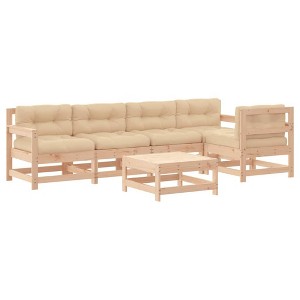 vidaXL Patio Lounge Set with Cushions Outdoor Furniture Set 6 Piece Solid Wood - Natural Pine - 1 of 4