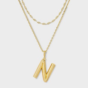 14K Gold Dipped Cubic Zirconia Duo N Initial Multi-Strand Necklace - A New Day™ Gold - 1 of 4